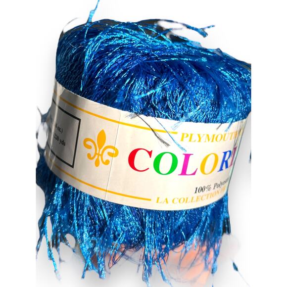 3 Skeins Plymouth Yarn COLORLASH #32 Blue & DAZZLELASH #105 Gold Eyelash Ribbon - Picture 7 of 16